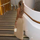 Cinessd - Sexy Backless Halter Long Maxi Dresses