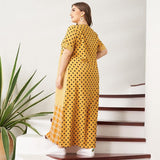 Cinessd - Women's Summer Long Dress Loose Dot Striped Plaid Patchwork Maxi Dress Casual O Neck Short Sleeve Plus Size Dresses