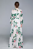 Cinessd - Maxi Dresses Women's Long Sleeve Print Elastic Waist Holiday Elegant Long Dress