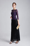 Cinessd - 3/4 Sleeves Embroidery Lace Color Block Fashion Long Party Prom Dresses