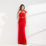 Cinessd - Lace Ruffles Elegant Long Pencil Evening Party Prom