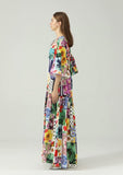 Cinessd - O Neck 3/4 Sleeves Floral Printed Loose Design Fashion Maxi Dress