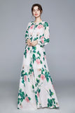 Cinessd - Maxi Dresses Women's Long Sleeve Print Elastic Waist Holiday Elegant Long Dress