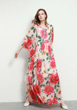 Cinessd - Lace Up Printed Fashion Long Dress