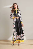 Cinessd - Long Sleeves Floral Printed Loose Designer Fashion Casual Split Long Dresses