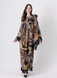 Cinessd - Long Flare Sleeves Printed Elegant High Street Fashion Maxi Dress