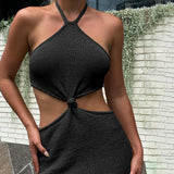 Cinessd - Sexy Vacation Outfits Knitted Halter Maxi Dresses