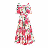 Cinessd - Slash Neckline Floral Printed Tiered Ruffles Elegant Long Maxi Dresses