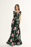 Cinessd - Printed Ruched Ruffles Fashion Designer Party Long Maxi Dresses