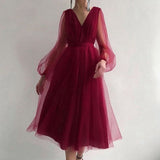 Cinessd - Spring long puffy sleeves Evening Dress