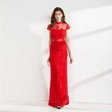 Cinessd - Lace Ruffles Elegant Long Pencil Evening Party Prom