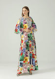 Cinessd - O Neck 3/4 Sleeves Floral Printed Loose Design Fashion Maxi Dress