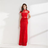 Cinessd - Lace Ruffles Elegant Long Pencil Evening Party Prom