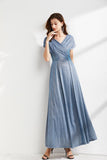 Cinessd - V Neck Cape Sleeves Criss Cross Elegant Long Maxi Dress