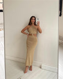 Cinessd - Sexy Vacation Outfits Knitted Halter Maxi Dresses