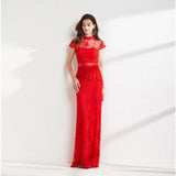 Cinessd - Lace Ruffles Elegant Long Pencil Evening Party Prom