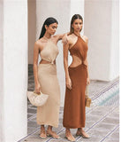 Cinessd - Sexy Vacation Outfits Knitted Halter Maxi Dresses