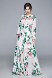 Cinessd - Maxi Dresses Women's Long Sleeve Print Elastic Waist Holiday Elegant Long Dress