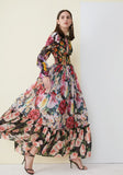 Cinessd - Floral Printed Ruffles Elegant Designer Casual Holiday Maxi Dresses