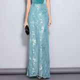 Cinessd - Lace Velvet Patchwork Elegant Maxi Long Designer Dresses