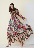 Cinessd - Floral Printed Ruffles Elegant Designer Casual Holiday Maxi Dresses