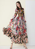 Cinessd - Floral Printed Ruffles Elegant Designer Casual Holiday Maxi Dresses