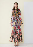 Cinessd - Floral Printed Ruffles Elegant Designer Casual Holiday Maxi Dresses