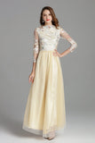 Cinessd - Embroidery Long Sleeves Party Prom Elegant Floral Maxi Fashion Dresses