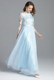 Cinessd - Embroidery Long Sleeves Party Prom Elegant Floral Maxi Fashion Dresses