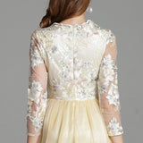 Cinessd - Embroidery Long Sleeves Party Prom Elegant Floral Maxi Fashion Dresses