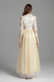 Cinessd - Embroidery Long Sleeves Party Prom Elegant Floral Maxi Fashion Dresses