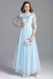 Cinessd - Embroidery Long Sleeves Party Prom Elegant Floral Maxi Fashion Dresses