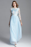 Cinessd - Embroidery Long Sleeves Party Prom Elegant Floral Maxi Fashion Dresses