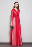 Cinessd - Sexy V Neck Long Sleeves Ruched Waist Layered Elegant Maxi Dresses