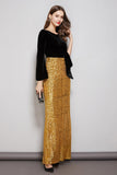 Cinessd - Long Sleeves Velvet Bodice Patchwork Sequined Elegant Floor Length Dresses