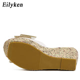 Cinessd Eilyken PVC Transparent Slippers Women Summer Toe Platform Bow Crystal Slide Wedge Sandals Size 34-40