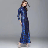 Cinessd - Long Sleeves Sequined Elegant Fashion Party Prom Maxi Gown