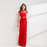 Cinessd - Lace Ruffles Elegant Long Pencil Evening Party Prom