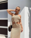 Cinessd - Sexy Vacation Outfits Knitted Halter Maxi Dresses