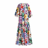 Cinessd - O Neck 3/4 Sleeves Floral Printed Loose Design Fashion Maxi Dress