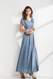 Cinessd - V Neck Cape Sleeves Criss Cross Elegant Long Maxi Dress