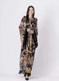 Cinessd - Long Flare Sleeves Printed Elegant High Street Fashion Maxi Dress