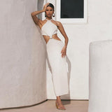 Cinessd - Sexy Vacation Outfits Knitted Halter Maxi Dresses