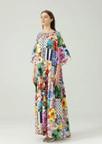 Cinessd - O Neck 3/4 Sleeves Floral Printed Loose Design Fashion Maxi Dress