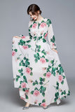 Cinessd - Maxi Dresses Women's Long Sleeve Print Elastic Waist Holiday Elegant Long Dress