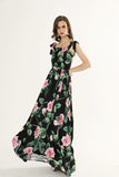 Cinessd - Printed Ruched Ruffles Fashion Designer Party Long Maxi Dresses