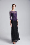 Cinessd - 3/4 Sleeves Embroidery Lace Color Block Fashion Long Party Prom Dresses