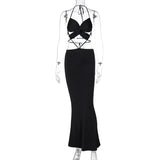 Cinessd - Sexy Open Back Criss Cross Halter Maxi Dresses