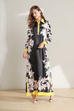 Cinessd - Long Sleeves Floral Printed Loose Designer Fashion Casual Split Long Dresses