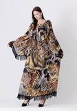 Cinessd - Long Flare Sleeves Printed Elegant High Street Fashion Maxi Dress